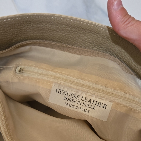 Neutral Butter Soft Leather Shoulder Bag with Minimalist Design, Made In Italy - Picture 9 of 12